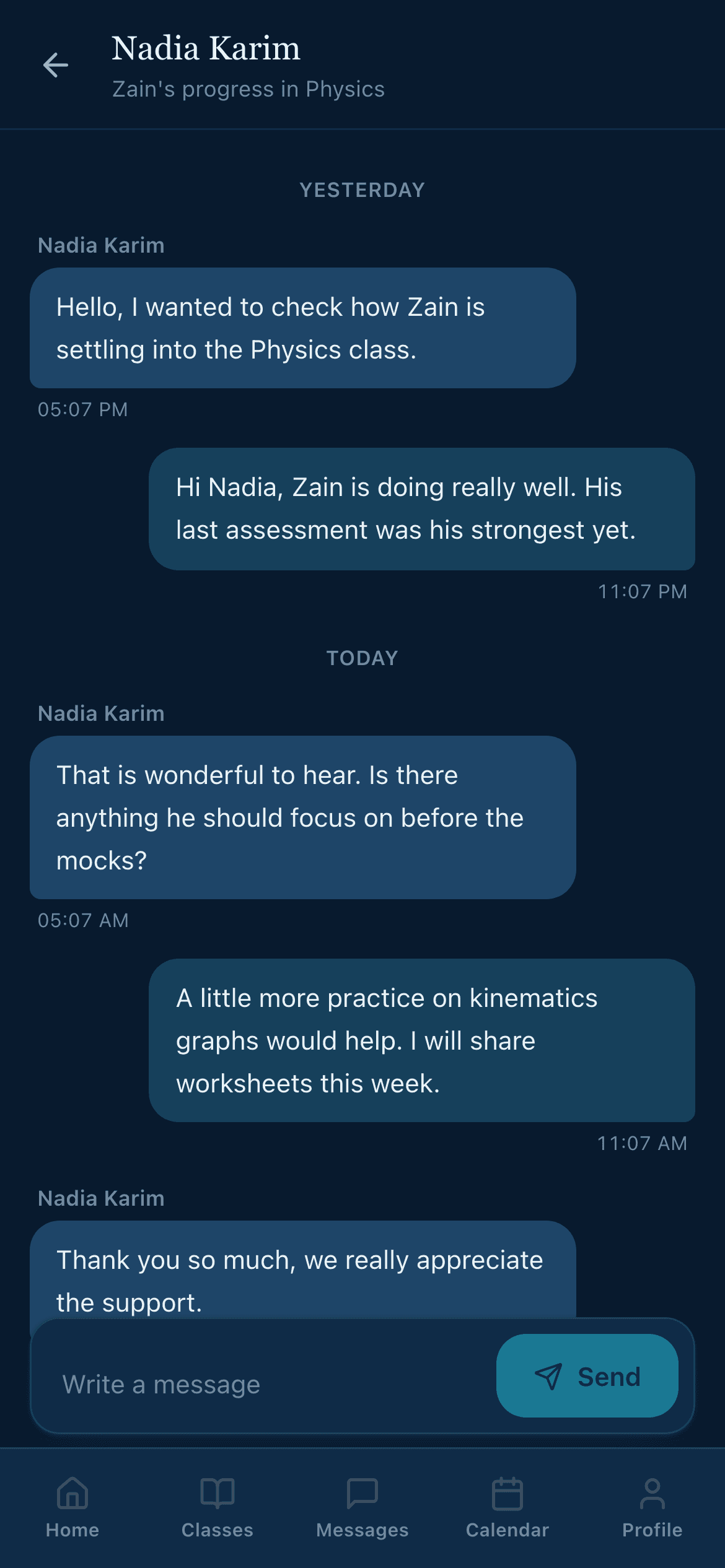 E&E app, Messages