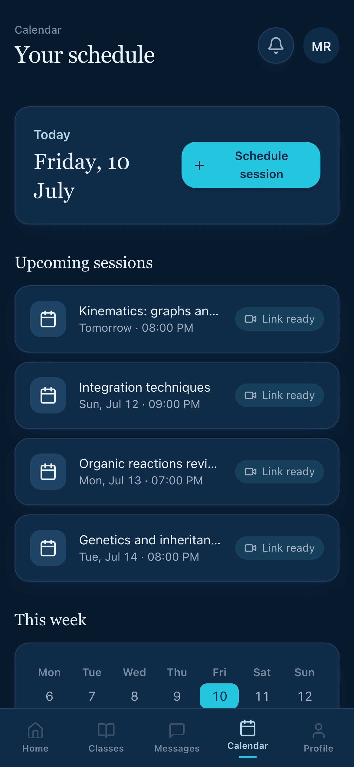 E&E app, Schedule
